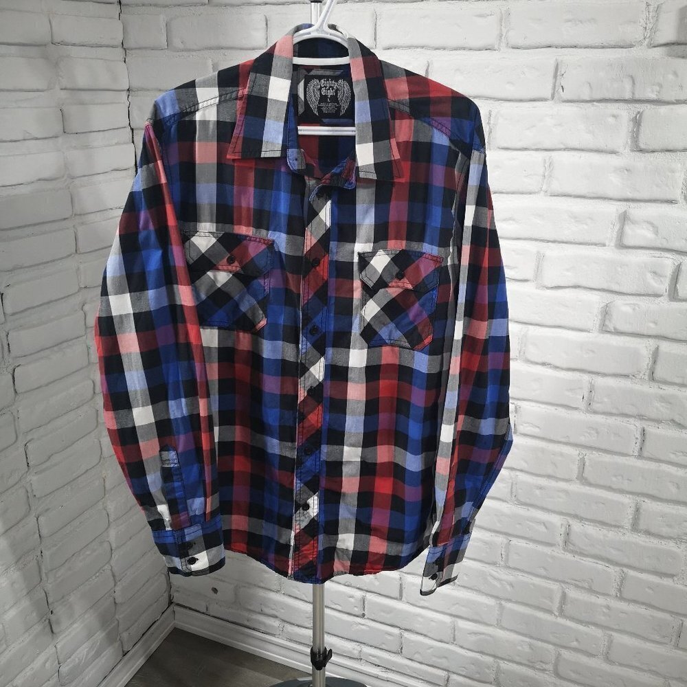 Eighty Eight Men's Size Large Plaid Button Front & Cuff Straight Casual Shirt